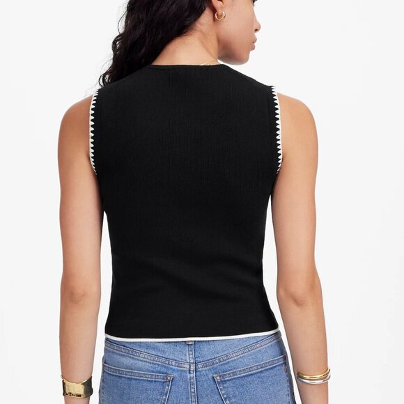 Madewell Blanket-Stitch Crewneck Sweater Tank Black Size S NWT - Picture 2 of 8